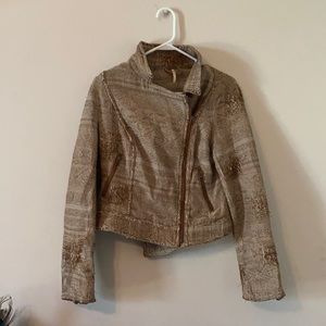 Free People Distressed Beige Moto Jacket